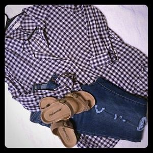 Women's plaid high low blouse